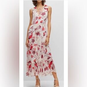 Hugo Boss Women’s Sheer Chiffon Floral Print Maxi Dress XS-S sample New NWOT